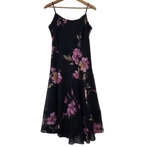 Vintage Y2K Jones Wear Dark Floral Sheer Slip Dress Sz 14 Fairy Whimsigoth Maxi